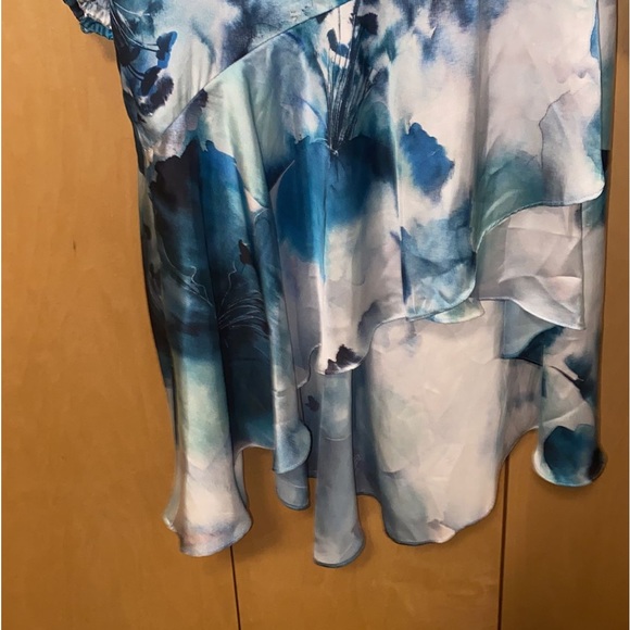 Theia One-Shoulder Draped Watercolor Hibiscus Dress - Picture 7 of 11